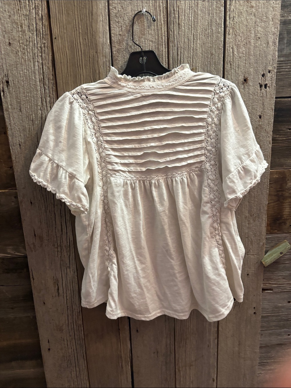 Boho Lace-Trim Pintuck White Women's Top
